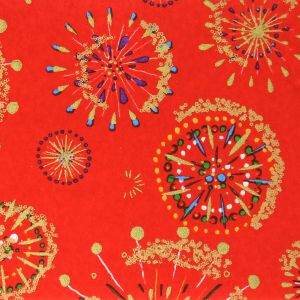 grande feuille papier japonais, YUZEN WASHI, rouge, motif feu d'artifice - HANABI