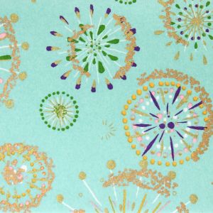 grande feuille papier japonais, YUZEN WASHI, turquoise, motif feu d'artifice - HANABI