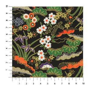 grande feuille papier japonais, YUZEN WASHI, noir, motif Hanayose