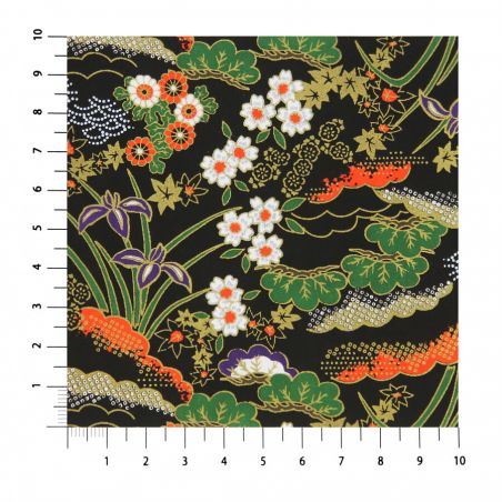 grande feuille papier japonais, YUZEN WASHI, noir, motif Hanayose