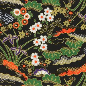 grande feuille papier japonais, YUZEN WASHI, noir, motif Hanayose