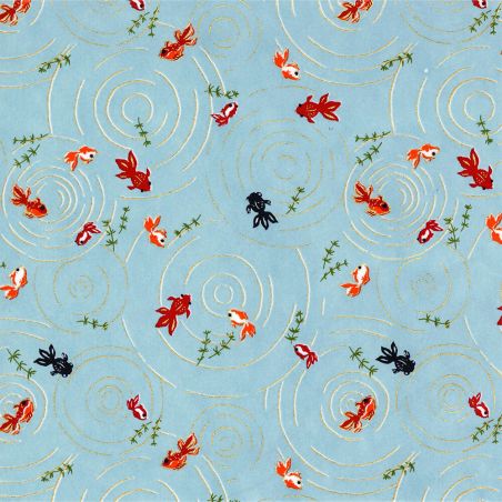 grande feuille papier japonais, YUZEN WASHI, bleu, Goldfish