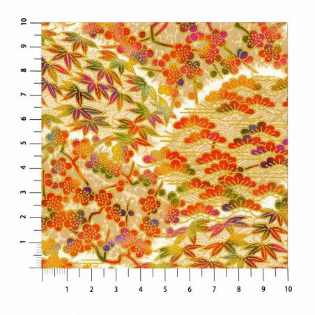 hoja grande de papel japonés, YUZEN WASHI, árboles de temporada de otoño