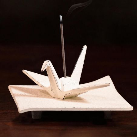 Cast iron incense holder, Iwachu, Orizuru, white