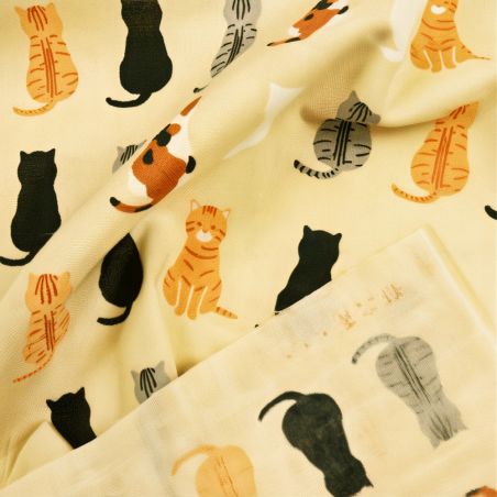 Serviette à main Tenugui, alignement de chats assis