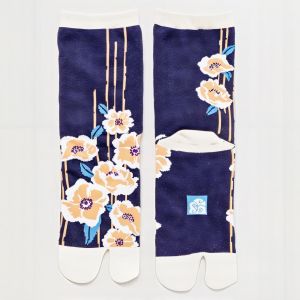 Japanische Tabi-Socken, TSUBAKI, gestreifte Kamelie, 23-25 ​​cm