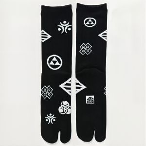 Chaussettes japonaises tabi, KAMON, noir, 25-28cm