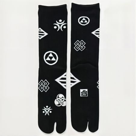 Japanische Tabi-Socken, KAMON, schwarz, 25-28 cm