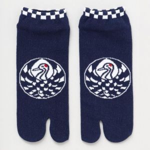 Chaussettes japonaises tabi, grue japonaise, Tsuru, bleu, 25-28cm