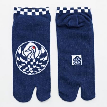 Japanese Tabi Socks, Japanese Crane, Tsuru, Blue, 23-25 ​​cm