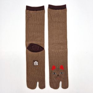 Japanische Tabi-Socken, NEKO, Katze, braun, 25-28cm