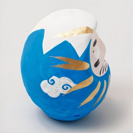 Pupé japonés, DARUMA, azul y blanco, Monte Fuji