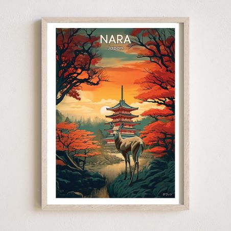 affiche / illustration japonaises "NARA" un daim à Nara , by ダヴィッド