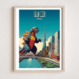 Japanese poster / illustration “KAIJU” giant monster in Tokyo, by ダヴィッド