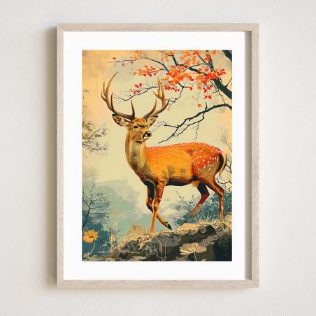 Japanische Illustration „SHIKA“ Der Hirsch im Wald, von ダヴィッド