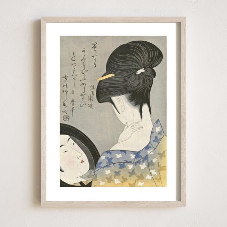 Japanese print reproduction, UTAMARO, Japanese Geisha Powdering Her Neck