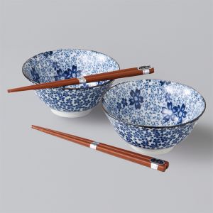 Set of 2 Japanese ceramic bowls - AO SAKURA PATTA