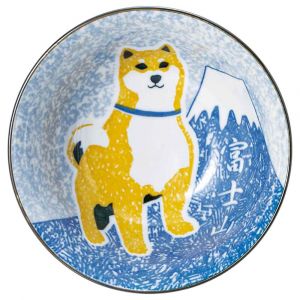 Japanische Ramenschale aus blauer Keramik mit Shiba-Hundemuster – SHIBAINU