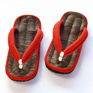 Paar japanische Zori-Sandalen, BAMBUS-HEMPU, rot