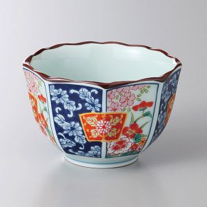 Kleine japanische Keramikschale, Fächer aus gefärbtem Brokat mit kleiner Blume – HANA