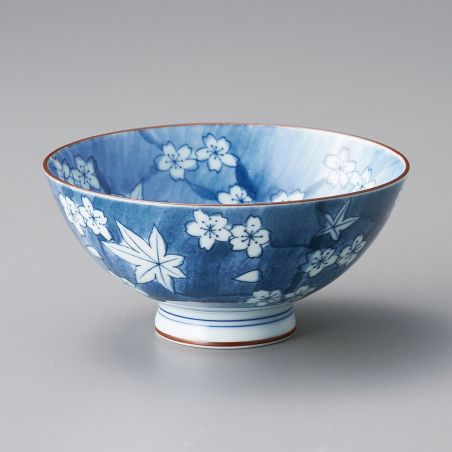 Japanese ceramic rice bowl with cherry blossom and maple leaf pattern - SAKURA TO MOMIJI