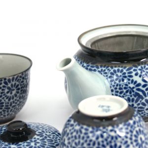 Tea set, ceramic teapot with removable filter and 2 cups - KARAKUSA