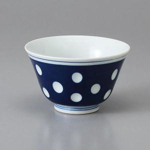 Teiera in ceramica giapponese con manico, pois blu e bianchi - POINTO