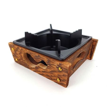 Square cast iron and wood warmer or hot plate