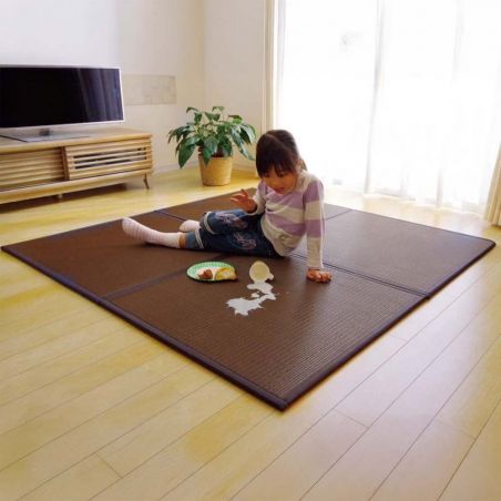 Traditional Japanese Tatami, Polypropylene Mat, Black, SQUASH, 82x82cm