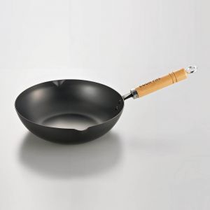 Steel deep frying pan with wooden handle, YOSHIKAWA DEEP FRYING PAN