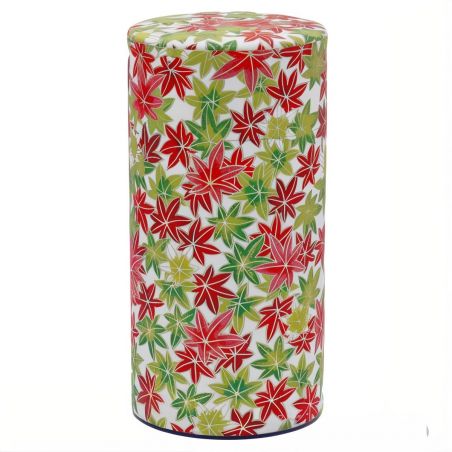 Japanese Tea Canister Red and Green Washi Paper - AKA MIDORI MOMIJI - 200g