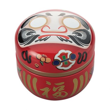 Japanese red metal tea caddy, DARUMA, 150g