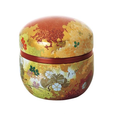 Japanese red metal tea caddy, SUZUKO HANAZOROE, 150 g