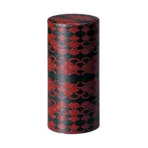 Boîte à thé japonaise noire et rouge motif vagues en métal, SEIGAIHA,200 g