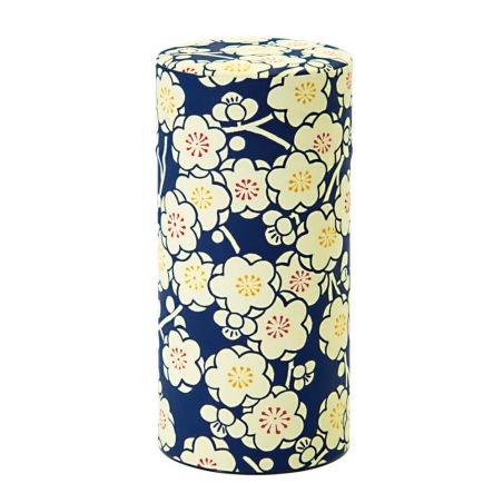 Japanese blue tea canisters covered with washi paper, UMEROMAN, 200 g