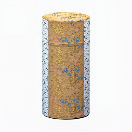 Japanese yellow tea box in washi paper, HANAGOYOMI,