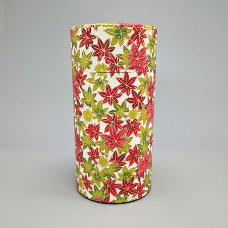 Japanese Tea Canister Red and Green Washi Paper - AKA MIDORI MOMIJI - 200g